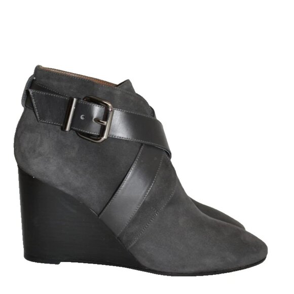 $500 Aquatalia Tillie Suede Weatherproof Bootie Straps Anthracite